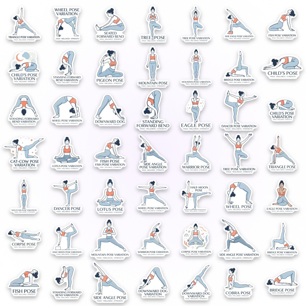 50 قطعة من ملصقات وضعيات اليوغ - مراجعة Yoga Fitness Studio وسعره